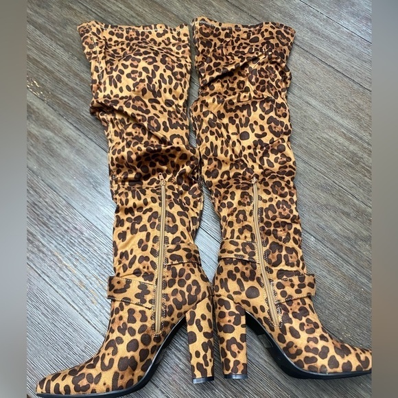 Women's Knee Boots, Sexy Leopard Print Pointed  Toe Stiletto Boots, 7.5 - Picture 8 of 8